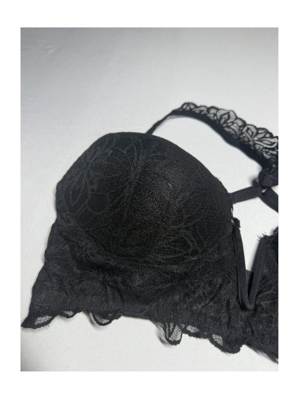 Victoria's Secret PINK Date Push Up Plunge Black Lace Bra Size L - Picture 3 of 13